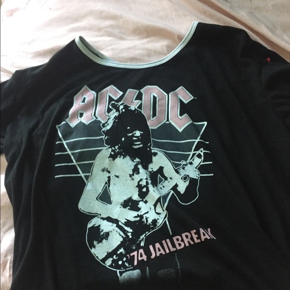 Tops | Vintage Acdc Pink Black And White Band Ringer Tee | Poshmark